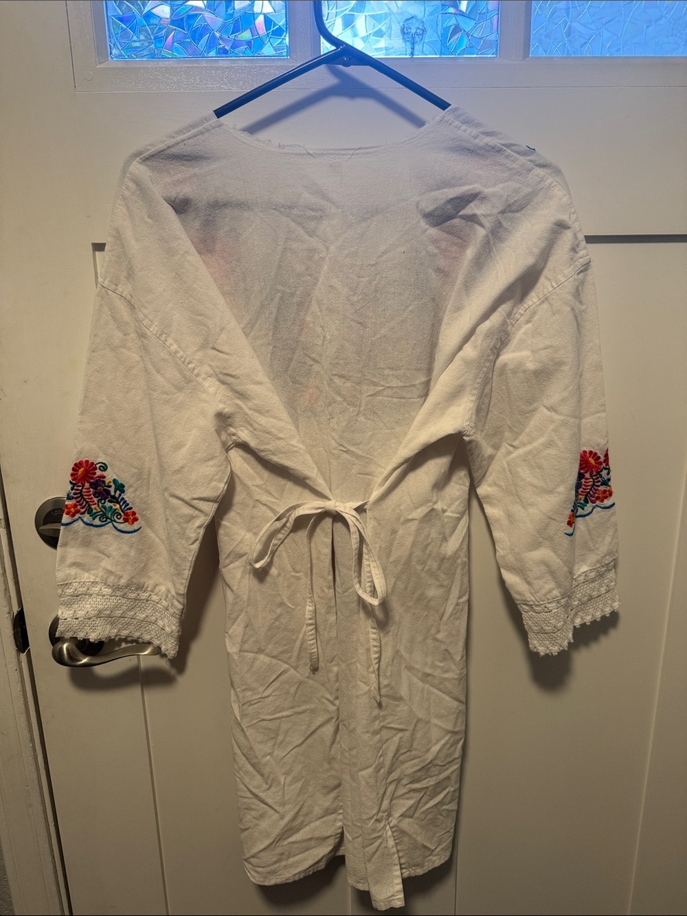 White Embroidered Midi Dress with Multicolor Floral Motif - Picture 3 of 4